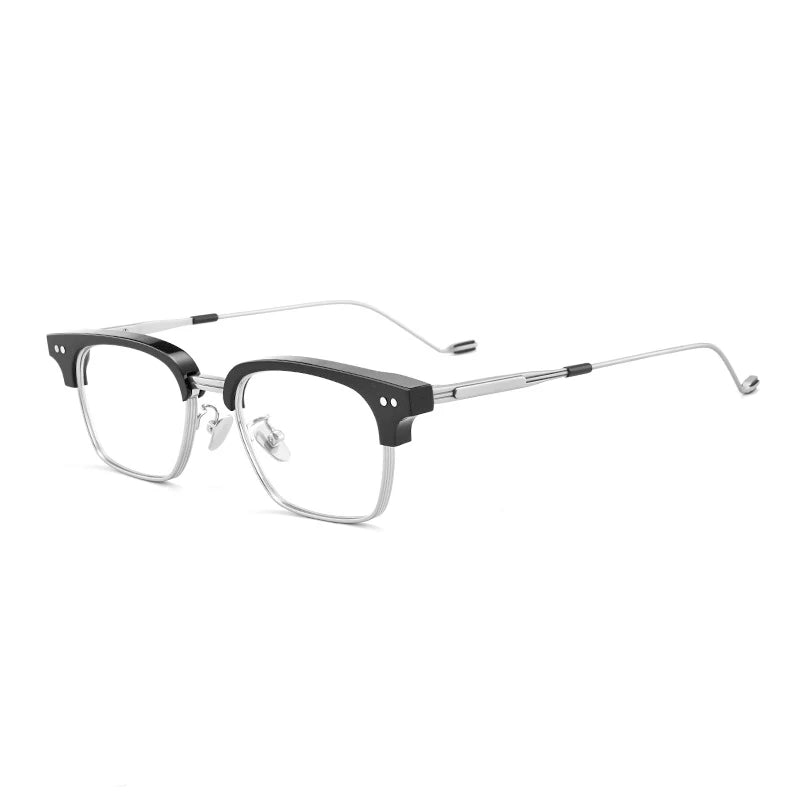 Acetate Transparent Half-Rim Square Prescription Eyeglasses | Vintage Browline Rx Glasses – CINILY UK - Black-silver