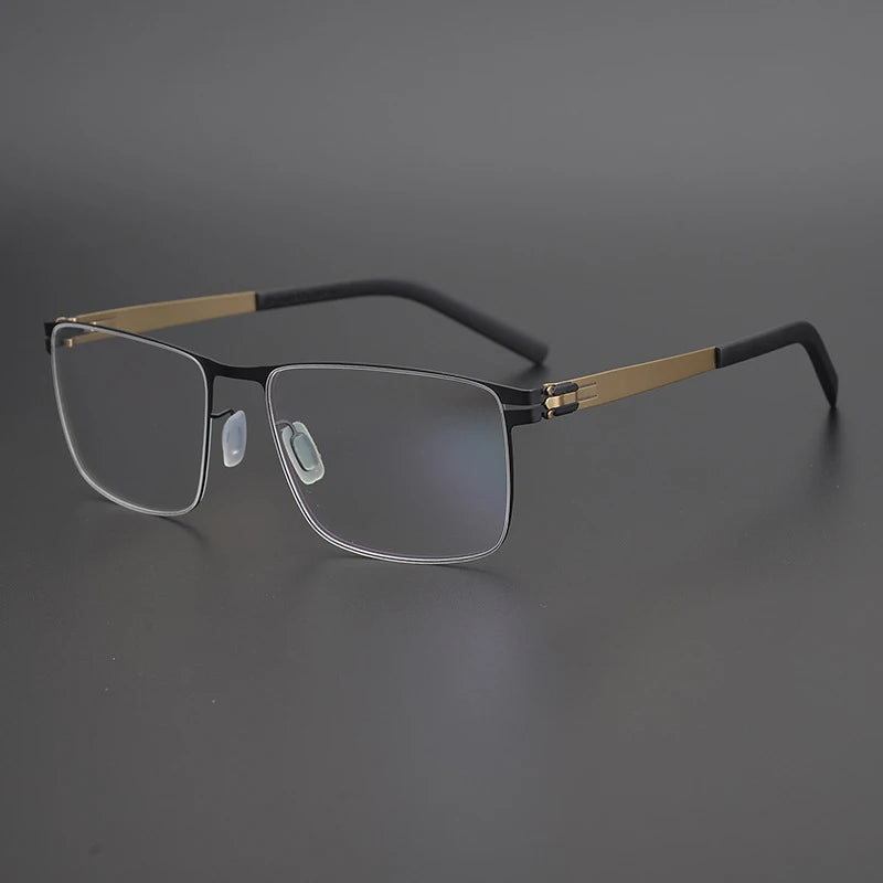Titanium Screwless Square Prescription Eyeglasses | Lightweight Designer Rx Glasses – CINILY UK - Black-Gold