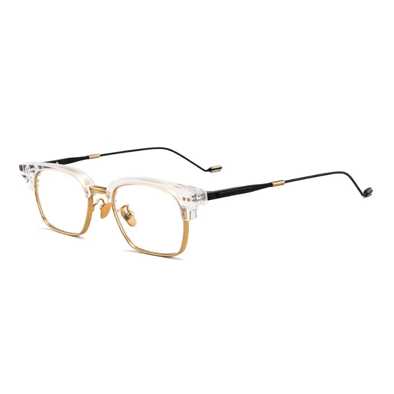 Acetate Transparent Half-Rim Square Prescription Eyeglasses | Vintage Browline Rx Glasses – CINILY UK - Gold