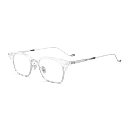 Acetate Transparent Half-Rim Square Prescription Eyeglasses | Vintage Browline Rx Glasses – CINILY UK additional product view