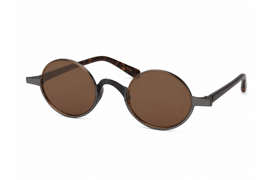 Retro Oval Polarised Sunglasses | Titanium Frame | Dark Brown