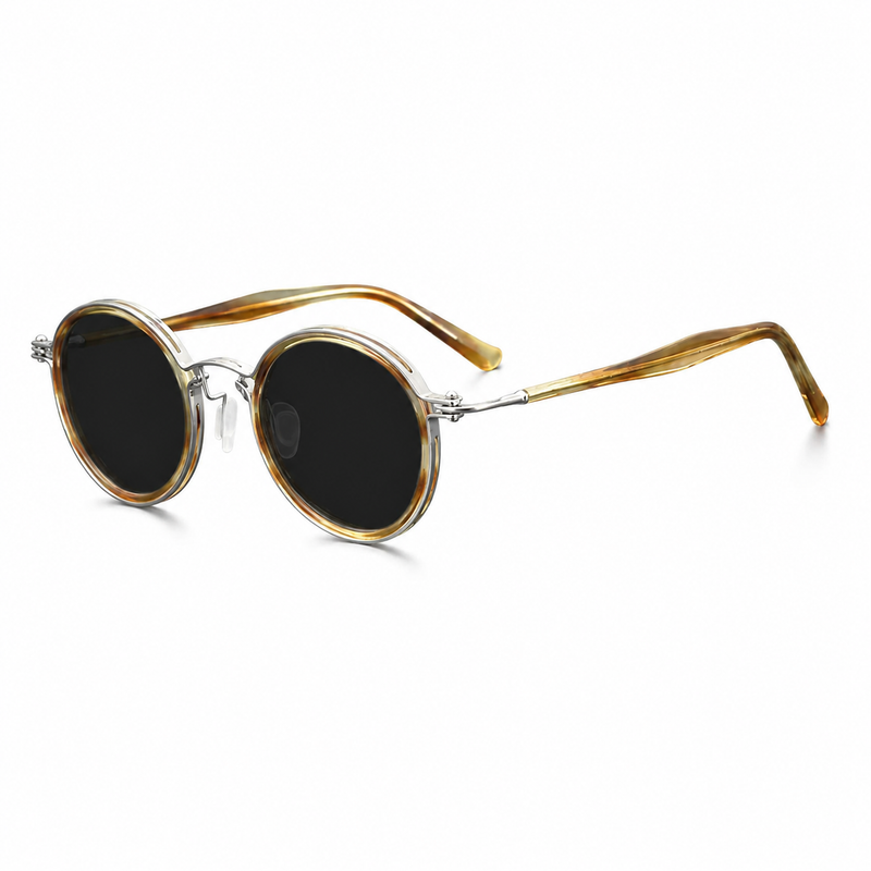 Vintage Round Polarised Sunglasses with UV400 Protection and Titanium Detail