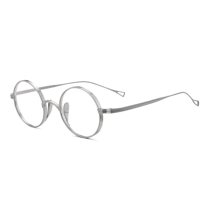 Japanese Handmade Pure Titanium Retro Round Prescription Glasses Frame - silver