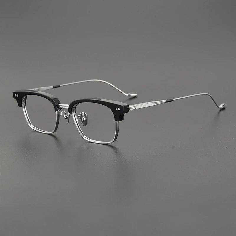 Korean Titanium Acetate Browline Square Prescription Eyeglasses | Optical Frame for Rx Lenses – CINILY UK - Black-silver