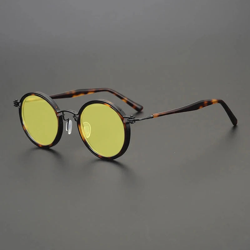 Vintage Round Polarised Sunglasses UV400 with Titanium Detail - Tortoise