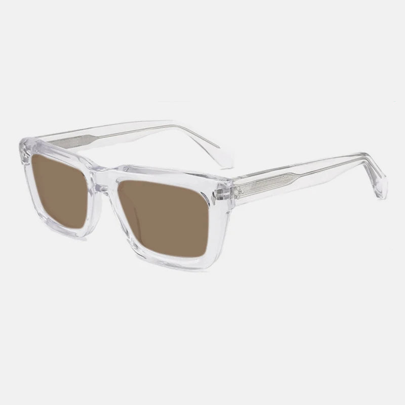 Vintage Thick Acetate Polarised Sunglasses | UV400 | Retro Square - Transparent