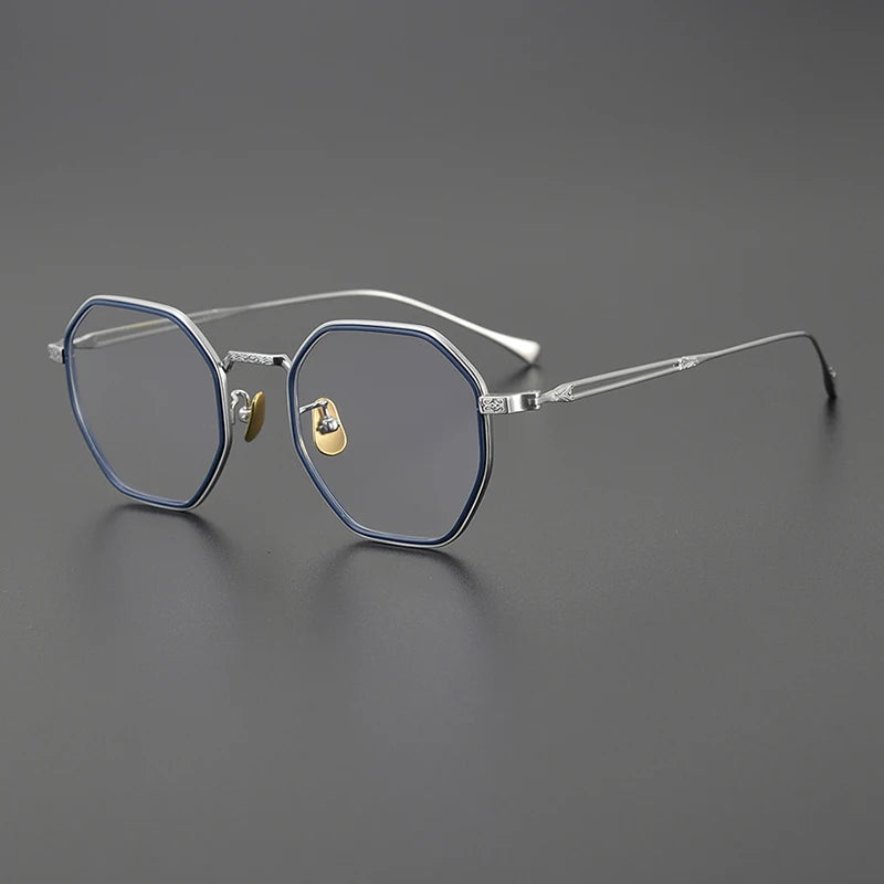 Japanese Titanium Blue Geometric Eyeglasses