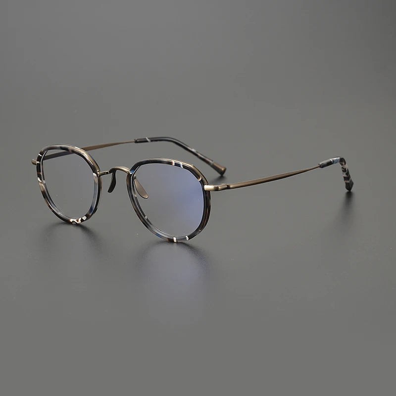 Titanium Olive Crystal Round Prescription Eyeglasses | Handmade Optical Frame for Rx Lenses – CINILY UK - Bronze