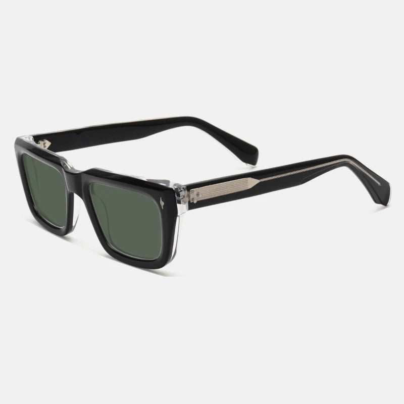 Vintage Thick Acetate Polarised Sunglasses | UV400 | Retro Square - Black-silver