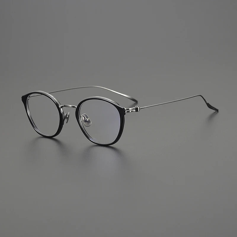 Titanium Retro Round Prescription Eyeglasses | Ultra-Light Designer Rx Glasses – CINILY UK - Black