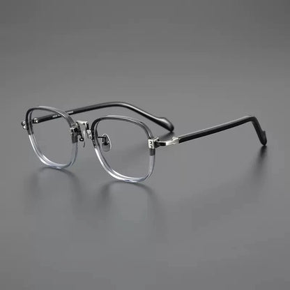 Acetate Titanium Striped Square Prescription Eyeglasses | Retro Optical Frame for Rx Lenses – CINILY UK side view