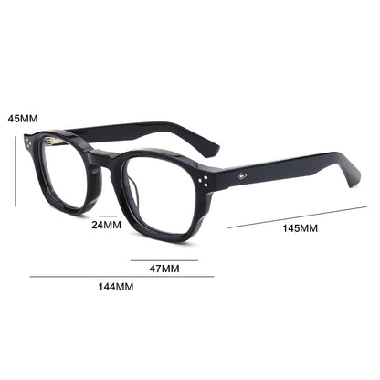 Vintage Thick Acetate Square Eyeglasses Frame with Handmade Finish lens detail