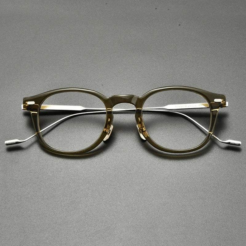 Acetate Titanium Round Prescription Eyeglasses | Retro Designer Rx Glasses – CINILY UK - Olive Green