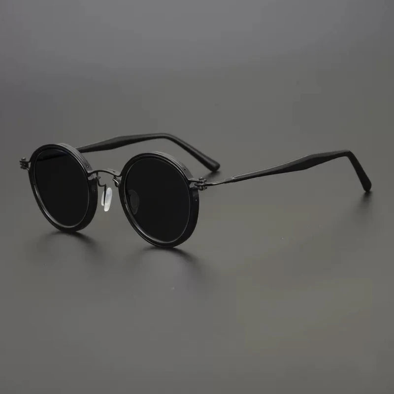 Vintage Round Polarised Sunglasses UV400 with Titanium Detail - Black