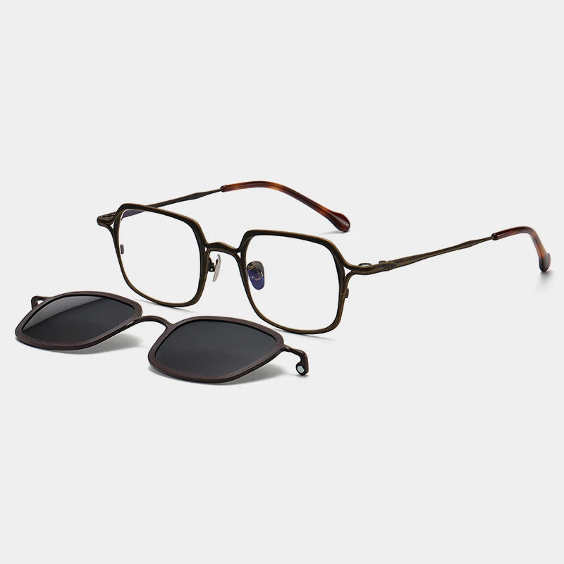 Titanium Magnetic Clip-On Square Prescription Eyeglasses | Polarized 2-in-1 Optical Frame – CINILY UK - Tortoise