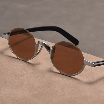 Retro Oval Polarised Sunglasses | Titanium Frame | Dark Brown frame detail