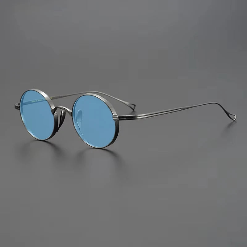 Ultra-Light Pure Titanium Polarised Vintage Small Round Sunglasses - GUNMETAL