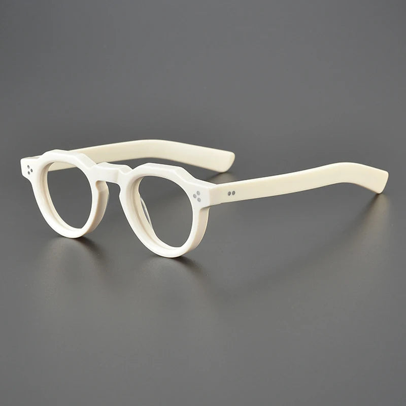 Vintage Small Round Acetate Glasses Frame | Prescription-Ready - White