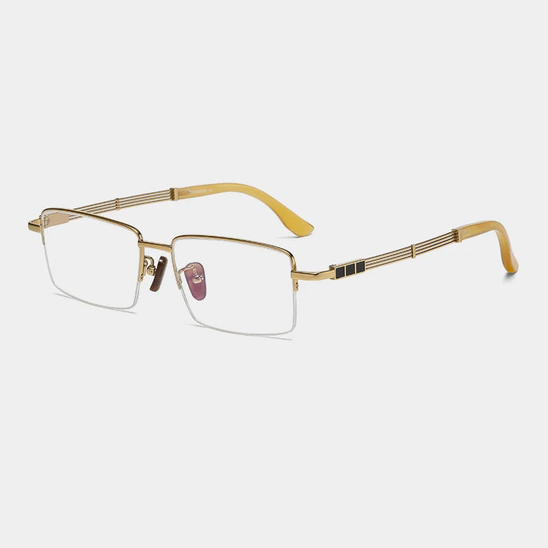 Titanium Horn-Accent Square Prescription Eyeglasses | Handmade Optical Frame for Rx Lenses – CINILY UK - Gold