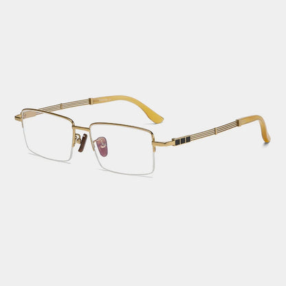 Titanium Horn-Accent Square Prescription Eyeglasses | Handmade Optical Frame for Rx Lenses – CINILY UK lens detail