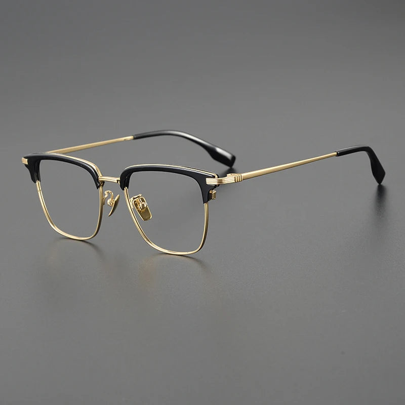 Korean Titanium Browline Square Prescription Eyeglasses | Ultra-Light Optical Frame for Rx Lenses – CINILY UK - Gold