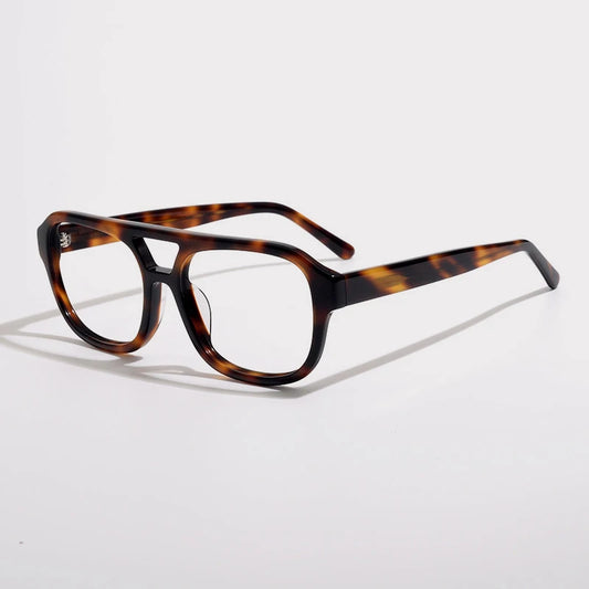 Acetate Tortoise Double-Bridge Pilot Prescription Eyeglasses | Bold Retro Rx Glasses – CINILY UK