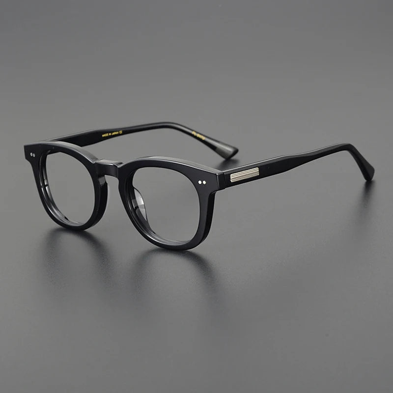 Acetate Amber Round Prescription Eyeglasses | Retro Handmade Rx Glasses – CINILY UK - Black