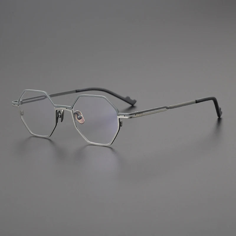 Titanium Matte Blue Geometric Eyeglasses