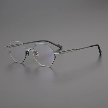 Titanium Matte Blue Geometric Prescription Eyeglasses | Ultra-Light Optical Frame for Rx Lenses – CINILY UK frame detail