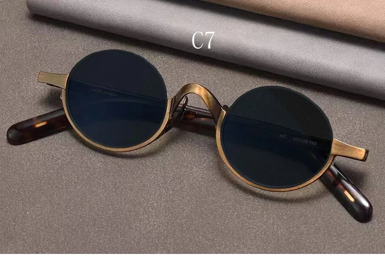 Retro Oval Polarised Sunglasses | Titanium Frame | Dark Brown - Gold