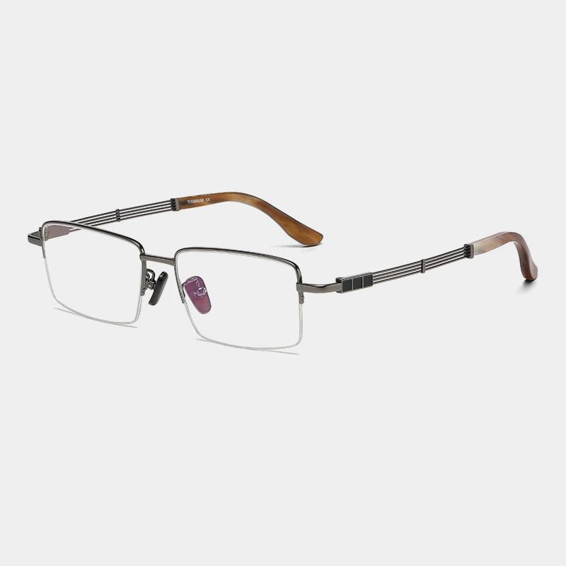 Titanium Horn-Accent Square Prescription Eyeglasses | Handmade Optical Frame for Rx Lenses – CINILY UK - GUNMETAL