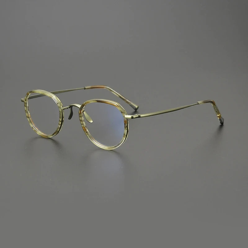 Titanium Olive Crystal Round Prescription Eyeglasses | Handmade Optical Frame for Rx Lenses – CINILY UK - Green