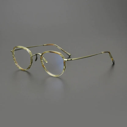 Titanium Olive Crystal Round Prescription Eyeglasses | Handmade Optical Frame for Rx Lenses – CINILY UK