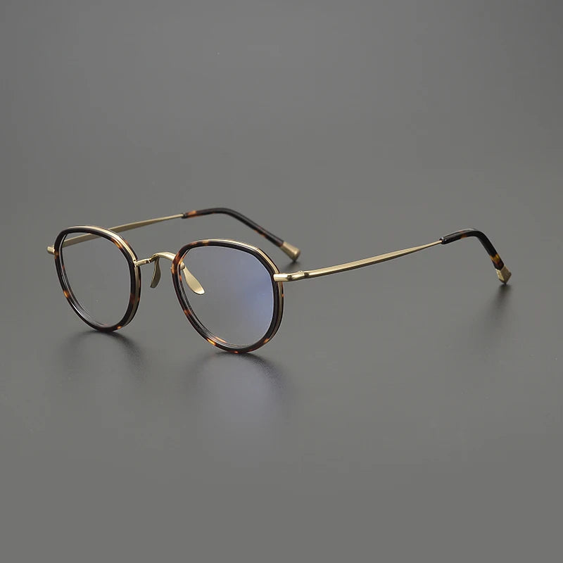 Titanium Olive Crystal Round Eyeglasses