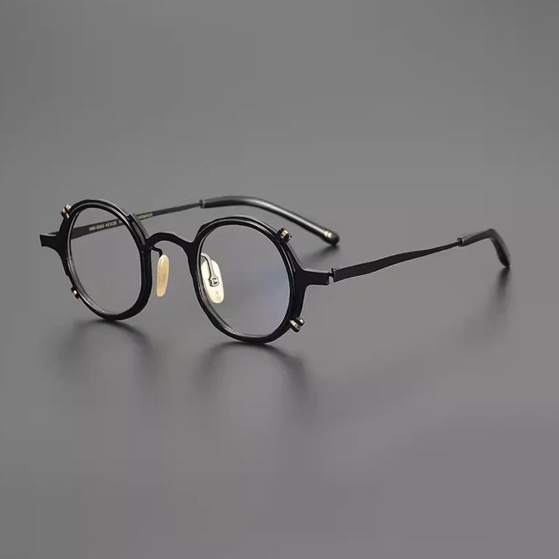 Titanium Retro Round Prescription Eyeglasses | Ultra-Light Optical Frame for Rx Lenses – CINILY UK - Black
