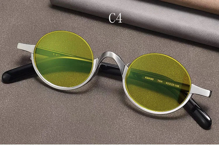 Retro Oval Polarised Sunglasses | Titanium Frame | Dark Brown - silver