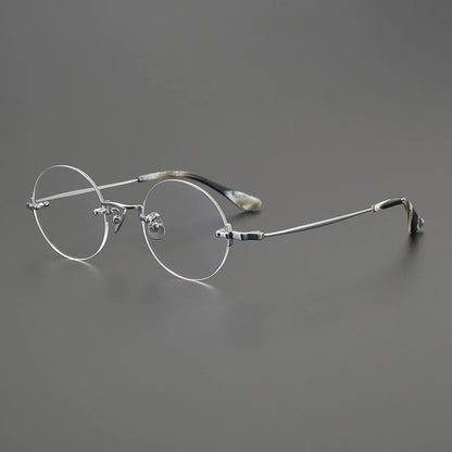 Handmade Titanium Rimless Round Prescription Eyeglasses | Ultra-Light Optical Frame for Rx Lenses – CINILY UK side view