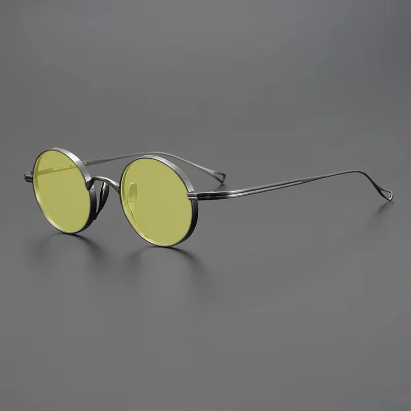 Ultra-Light Pure Titanium Polarised Vintage Small Round Sunglasses - GUNMETAL