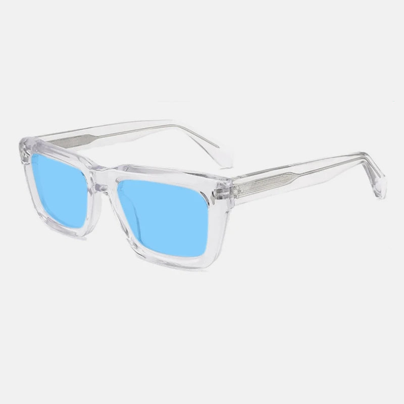 Vintage Thick Acetate Polarised Sunglasses | UV400 | Retro Square - Transparent