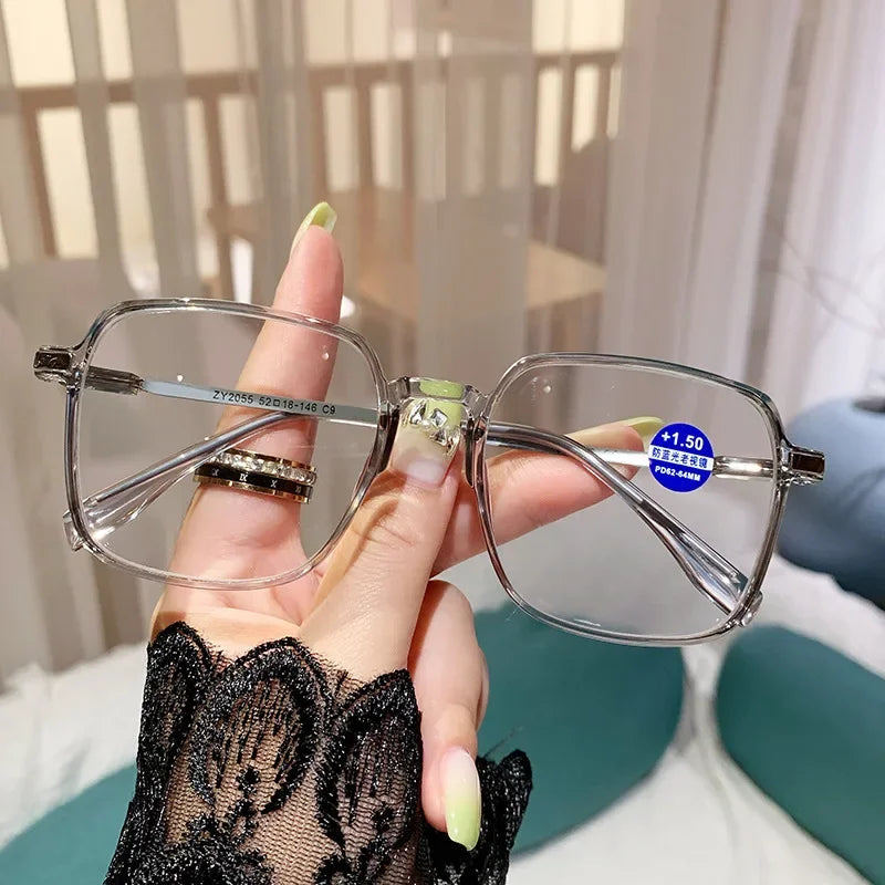 Oversized Square Blue Light Reading Glasses | Stylish Presbyopia Glasses – CINILY UK - Gray