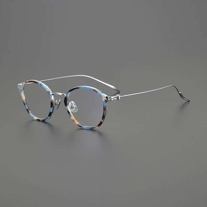 Titanium Retro Round Prescription Eyeglasses | Ultra-Light Designer Rx Glasses – CINILY UK - Blue