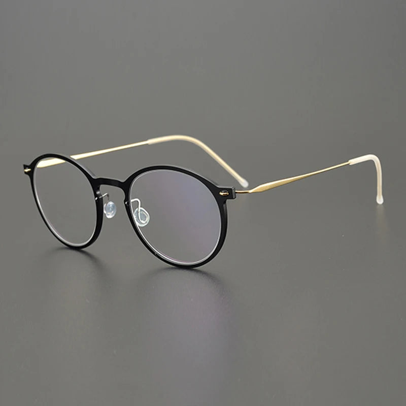 Titanium Transparent Round Eyeglasses | Ultra-Light Minimal Optical Frames – CINILY UK - Black-Gold