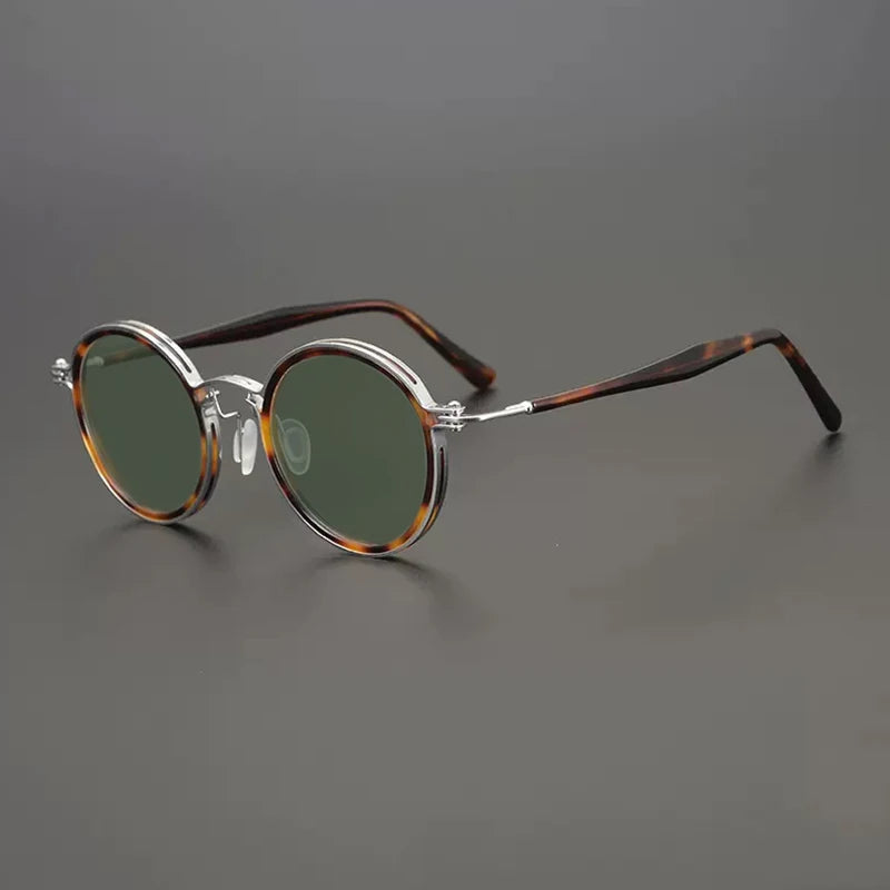 Vintage Round Polarised Sunglasses UV400 with Titanium Detail - Tortoise-silver