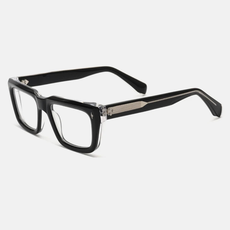 Vintage Thick Acetate Square Prescription Eyeglasses Frame - Black-transparent