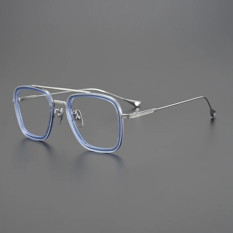 Titanium Acetate Bold Square Prescription Eyeglasses | Retro Designer Rx Glasses – CINILY UK - Blue