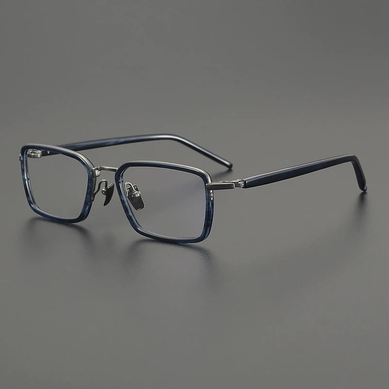 Titanium Acetate Browline Square Prescription Eyeglasses | Lightweight Designer Rx Glasses – CINILY UK - Blue