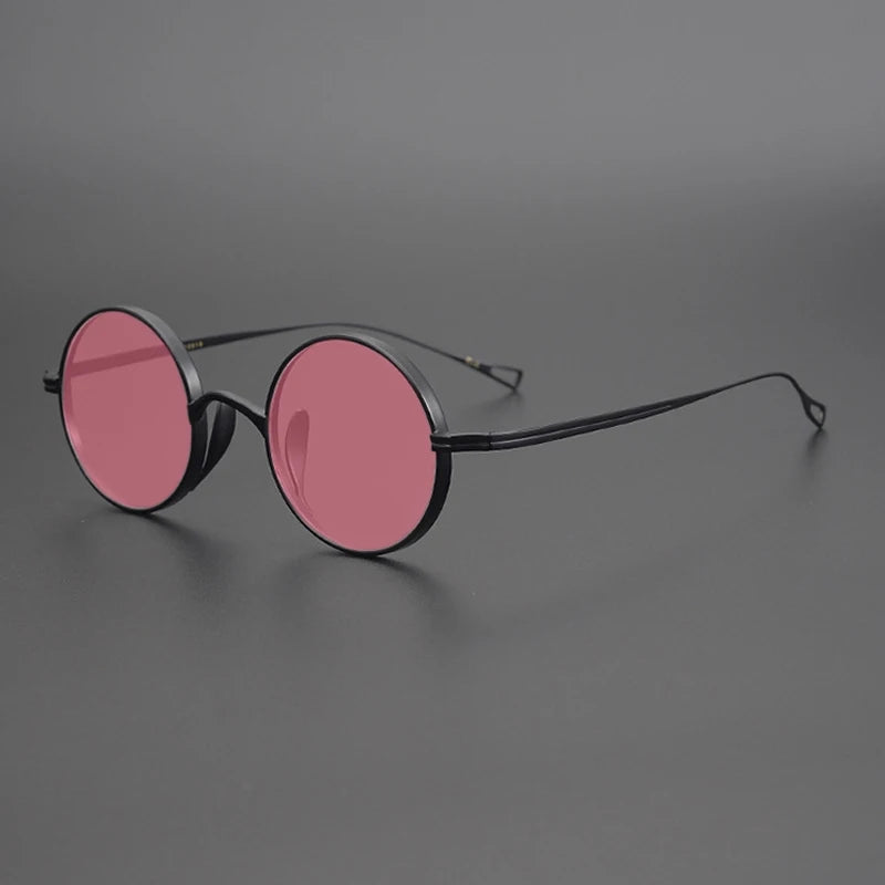Ultra-Light Pure Titanium Polarised Vintage Small Round Sunglasses - Black