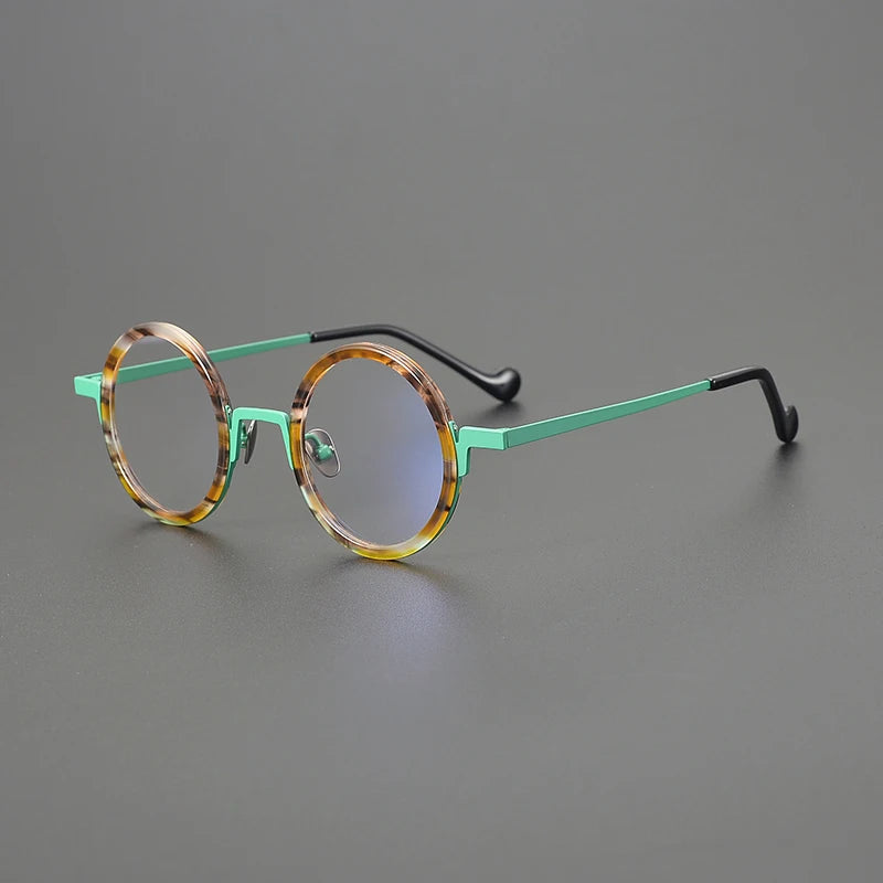 Titanium Amber Round Prescription Eyeglasses | Ultra-Light Optical Frame for Rx Lenses – CINILY UK - Green