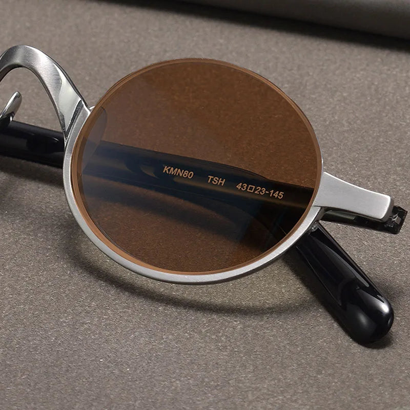 Retro Oval Polarised Sunglasses | Pure Titanium | Dark Brown