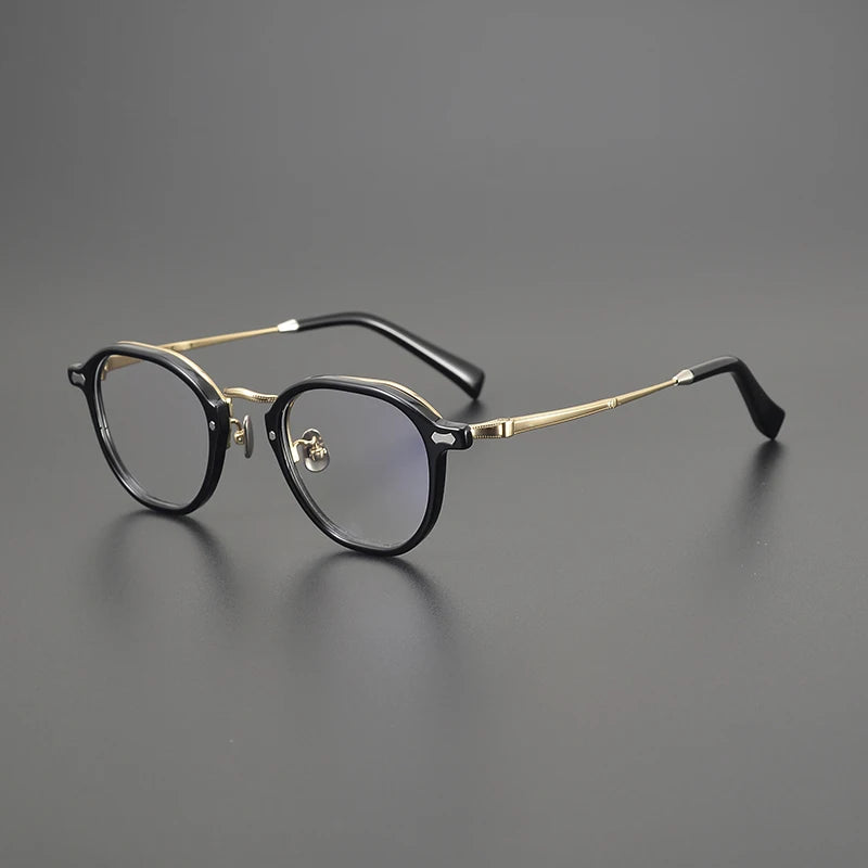Titanium Marbled Round Prescription Eyeglasses | Ultra-Light Designer Rx Glasses – CINILY UK - Black-Gold